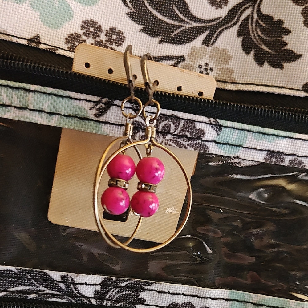 Hot Pink Bead Hoop Earrings